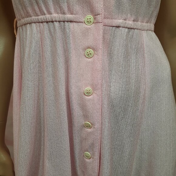 Vintage 70s 80s Pastel Pink Short Sleeve Button Front Dress Bows Size S Coquette - Picture 2 of 6